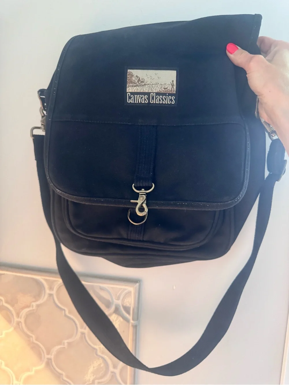 Canvas Classics Black Canvas Messenger Bag Crossbody Travel Bag